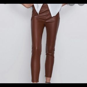 Brown Zara Leather Leggings